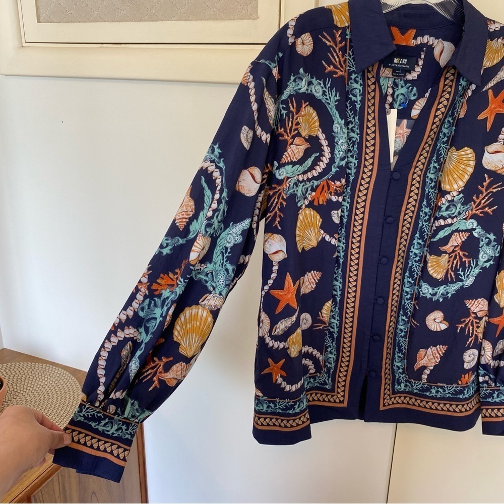 NEW Anthropologie MAEVE Blie Sea Shell Button Up Blouse - Picture 10 of 13